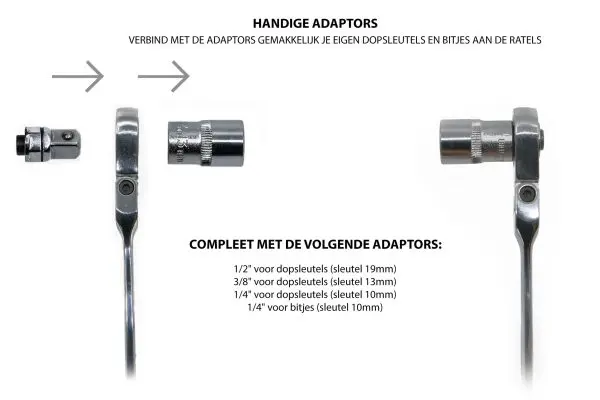 Ratelsleutels – Ratelsleutelset – Ringratelsleutelset - 19 delig - vaste kop - Afbeelding 5